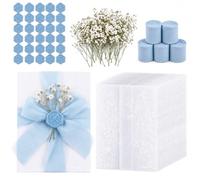 BAOFALI Lot de 30 cartons d'invitation de mariage en vélin doux Bleu | Ruban adhésif en mousseline de soie pour invitations de mariage D IY de 12,7 x 17,8 cm.
