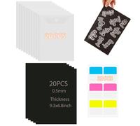 BAOFALI Lot de 40 feuilles magnétiques en caoutchouc de 23,6 x 17,3 cm - Épaisseur de 0,5 mm - Avec 20 pochettes de rangement transparentes - 20 étiquettes autocollantes - Pochoirs de rangement