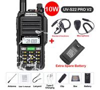Baofeng UV S22 PRO V2 IP68 talkie-walkie étanche double bande 136-174/400-520MHz Radio amateur améliorée de UV9R UV5R Pro portée 50KM - Type V2 Black 10-Usb plug