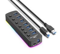 BaoFufc Hub USB à charge rapide USB3.0 Station d'accueil USB Splitters USB avec lumière et interrupteurs pour ordinateurs portables et téléphones de contrôle USB Station d'accueil