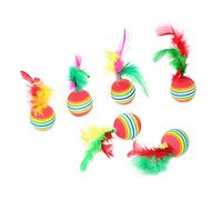BaoFufc Lot de 5 balles interactives amusantes pour chat avec plumes - Jouet à mâcher pour animal domestique - Lumières de Noël