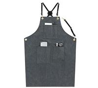 BaoFufc Tabliers à rayures pour femmes et hommes avec poches unisexe adultes cuisine cuisine chef tablier en coton bavoir réglable peinture tablier de pâtisserie, B noir gris