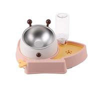 BaoFufc Vaisselle 3 en 1 pour animal domestique - Distributeur d'eau automatique incliné - En acier inoxydable - Amovible - Pour petites et grandes races - Rose clair