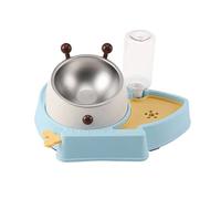 BaoFufc Vaisselle 3 en 1 pour animaux domestiques, distributeur automatique d'eau incliné et surélevé en acier inoxydable, bol amovible à alimentation lente pour petites et grandes races, bleu clair