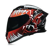 BaoFuStore Casque De Moto Intégral, Double Pare-Soleil DOT/ECE Approuvé Casque De Moto De Rue, Casque De Course De Cyclomoteur De Moto Rétro Pour Les Jeunes Hommes Femmes,Venom b,L