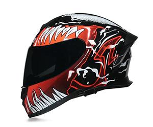BaoFuStore Casque De Moto Intégral, Double Pare-Soleil DOT/ECE Approuvé Casque De Moto De Rue, Casque De Course De Cyclomoteur De Moto Rétro Pour Les Jeunes Hommes Femmes,Venom b,L
