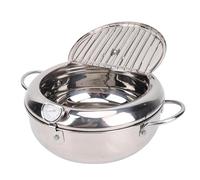 BAOFUYA 201 Pot de Friture en Acier Inoxydable, Thermomètre à Gouttes D'huile Drip Rager Inclus Pot de Friteuse à Double Oreille Facile à Nettoyer pour Tempura (3,2 L)