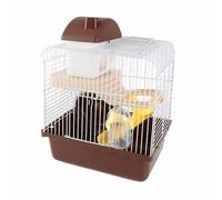 BAOFUYA Cage pour Hamster, Cage d' pour Hamster à 2 Niveaux avec Plateau Amovible et Ventilation en Treillis Métallique, Petite Facile à Installer pour Hamsters, Cochons d'Inde, Lapins, (Café)