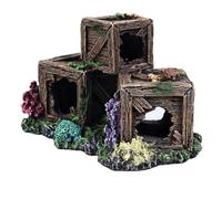 BAOFUYA Décoration D'Aquarium Cachée, Matériau en Résine, Décor D'Aquarium Vif, Structure Creuse, Conception de Caisse à Vin Unique, Ornement de Cachette pour Aquarium