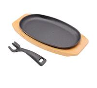 BAOFUYA Ensemble de Poêles à Fajita Ovales en Fonte, Petite Assiette à Steak Grésillante avec Base en Bois pour la Maison, Barbecue, Cuisine, Fête, Restaurant, Cuisinière