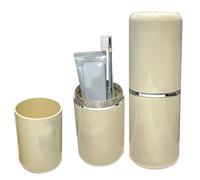 BAOFUYA Étui de Voyage pour Brosse à Dents, 2 en 1, Coque Rigide, Porte-Dentifrice, Tasse de Rinçage pour Voyage d'affaires, Camping, Salle de Sport (crème)