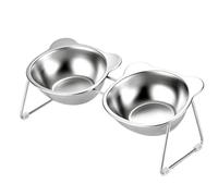 BAOFUYA Gamelle Surélevée pour Chat, Protection du Cou, Bol de Nourriture et d'eau surélevé pour Chat avec Support en Métal pour Chats, Chatons, Chiots et Petits Animaux (9334 Double Bol de Dessin