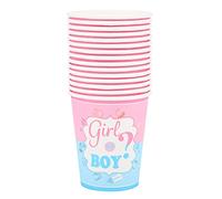 BAOFUYA Gobelets Jetables 30 Pcs Bleu Rose Baby Birthday | Matériau en Papier Recyclable, Diamètre 7,4 Cm, Hauteur 8,6 Cm, Vaisselle Festive pour Baby Showers, Barbecues, Soirées