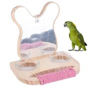 BAOFUYA Mangeoire Suspendu à Oiseaux avec Miroir, Construction de Bois de Bouleau accidenté Drôle et Mignon Aspect de la Nourriture pour L'oiseau Perchoir pour la Pochette