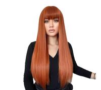 BAOFUYA Perruque de Cheveux Humains Longue en Fibre Synthétique, Résistante aux Hautes Températures, avec Frange, 26 Pouces, pour le Travail Quotidien, Fête, Mariage, Rendez-vous (ORANGE)