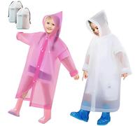 Baogaier 2 Pièces Réutilisable Poncho de Pluie Imperméable Enfant, Respirant Portable EVA Garçons Filles Unisexe Capuchon Vêtements de Pluie, Pour Voyage, Randonnée, Equitation, Blanc Bleu