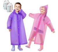 Baogaier 2 Pièces Réutilisable Poncho de Pluie Imperméable Enfant, Respirant Portable EVA Garçons Filles Unisexe Capuchon Vêtements de Pluie, Pour Voyage, Randonnée, Equitation, Rose Violet