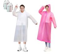 Baogaier 2 Pièces Réutilisable Poncho de Pluie Imperméable Homme Femme, Portable EVA Adulte Garçons Filles Unisexe Capuchon Vêtements de Pluie, Pour Voyage, Randonnée, Equitation, Blanc Rose