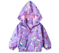 Baogaier Blouson Coupe-Vent Filles Veste Capuche Manteau Manche Longue Manteaux Printemps Automne Mignon Cheval Violet Imprimé Légers Respirant Doublure Zipper Eté Outwear Enfant 6-7 Ans