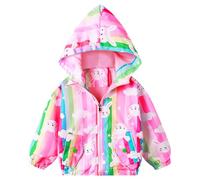 Baogaier Blouson Coupe-Vent Filles Veste Capuche Manteau Manche Longue Manteaux Printemps Automne Mignon Coloré Lapin Rayures Rose Imprimé Légers Respirant Doublure Zipper Outwear Enfant 6-7 Ans