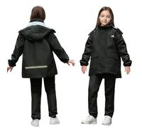 Baogaier Combinaison de Pluie pour Fille Garçon, Imperméable Veste et Pantalon, Enfants Léger Coupe-vent Vêtements de Pluie avec Sac de rangement, pour Vélo Randonnée, 13-14 Ans, Noir