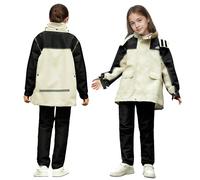 Baogaier Combinaison de Pluie pour Fille Garçon, Imperméable Veste et Pantalon, Enfants Léger Coupe-vent Vêtements de Pluie avec Sac de rangement, pour Vélo Randonnée, 9-10 Ans, Beige
