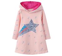 Baogaier Enfant Fille Robe Capuche Étoiles Paillettes Rose Sweats Capuche Pull Sweat-Shirt Manche Longue Coton Sweatshirts Automne Hiver Hoodie Robes Vetement Enfants Filles 4-5 Ans