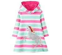 Baogaier Enfant Fille Robe Capuche Licorne Paillettes Rayée Rose Sweats Capuche Pull Sweat-Shirt Manche Longue Coton Sweatshirts Automne Hiver Hoodie Robes Vetement Enfants Filles 4-5 Ans