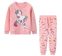Baogaier Enfant Filles Ensemble de Survetement Licorne Arcenciel Vêtement Sport Manches Longues Coton Rose Sweatshirt Sweat Shirt Pullover Jogging Pantalon Sweatpants Automne Hiver Vêtements 6-7 ans