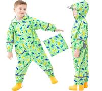 Baogaier Enfant Imperméable à Capuche, Garçon Combinaison Manteau de Pluie Dessin Animé Mignon Cape Pluie Unisexe Fille Léger Réfléchissante Rain Poncho, Imprimé Dinosaure Vert menthe, pour 7-9 Ans