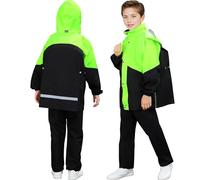 Baogaier Enfants Imperméable à Capuche, Unisexe Fille Garçon Léger Manteau Veste de Pluie et Pantalon Combinaison avec Bandes Réfléchissante, pour Sport Randonnée Voyage 9-10 Ans, Vert Noir
