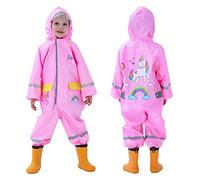 Baogaier Enfants Imperméable Capuche Filles Combinaison de Pluie Poncho Vest Manteaux Léger Long Réfléchissant Animal Imprimé avec Bord Transparent pour Randonnée Running Sport Vélo Fille 2-4 Ans Rose