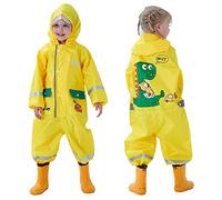 Baogaier Enfants Imperméable Capuche Filles Garçons Combinaison de Pluie Poncho Vest Manteaux Léger Long Réfléchissant Animal Imprimé Bord Transparent pour Randonnée Running Sport Vélo 2-4 Ans Jaune