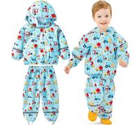 Baogaier Enfants Imperméable Ensembles à Capuche, Léger Coupe-vent Manteau Veste de Pluie et Pantalon avec Réfléchissante, Imperméables Combinaison Garçon Vêtements de Pluie 4-5 Ans, Voiture Bleu
