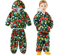 Baogaier Enfants Imperméable Ensembles à Capuche, Léger Coupe-vent Manteau Veste de Pluie et Pantalon avec Réfléchissante, Imperméables Combinaison Garçon Vêtements de Pluie 3-4 Ans, Dinosaure Vert