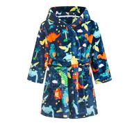 Baogaier Enfants Peignoir de Bain Garçons, Robe de chambre Polaire Ultra Doux et Léger Serviette de Bain Capuche Pyjamas, Dinosaure Bleu, 6-7 Ans