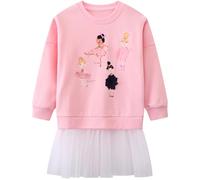 Baogaier Fille Sweatshirt à Manches Longues Pull Appliqué Brodé Princesse Motif Mignon Sweat Sport Casual Pullover Col Rond Jumper Enfant Printemps Hiver Tops Mode Vêtements 4-5 Ans, Rose