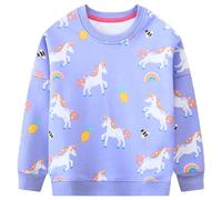 Baogaier Fille Sweatshirt Haut à Manches Longues Pullover Imprimé Animal Cheval Licorne Violet Motif Mignon Sweat Sport Loisir Casual T-Shirts Col Rond Enfant Top Mode Vêtements 6-7 Ans