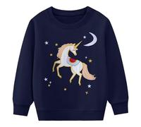 Baogaier Fille Sweatshirt Haut à Manches Longues Pullover Mignon Sweat Sport Loisir Casual T-Shirts Col Rond Enfant Top Mode Vêtements 4-5 Ans, Cheval Bleu Marine