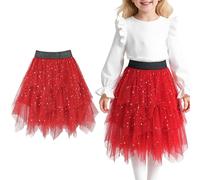 Baogaier Filles Jupe Tulle Tutu Paillettes Élégante Midi-Longue sous-Jupe superposée A-Line Elastique Taille Jupes dans Prom Party Carnaval Halloween Costume Enfants Adolescents 5-12 Ans