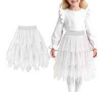 Baogaier Filles Jupe Tulle Tutu Paillettes Élégante Midi-Longue sous-Jupe superposée A-Line Elastique Taille Jupes dans Prom Party Carnaval Halloween Costume Enfants Adolescents 5-12 Ans