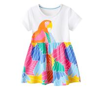 Baogaier Filles Robe Coton Confort Doux Casual Extensible Oiseau Blanc Manches Courtes Col Rond Princesse Été Robe Décontractée de fête Animaux Imprimé Enfants Vetement 6 7 Ans