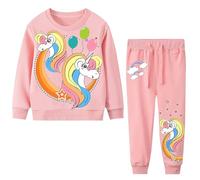 Baogaier Filles Vêtement Sport Licorne Enfant Ensemble de Survetement Coton Manches Longues Sweatshirt Pullover Jogging Pantalon Sweatpants Automne Hiver Vêtements 4-5 ans Rose Ballon