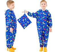 Baogaier Garçon Imperméable à Capuche Combinaison, Fille Manteau de Pluie Dessin Animé Mignon Cape Pluie Unisexe Enfant Léger con Pochette/Réfléchissante, Imprimé Dinosaure bleu foncé 3-5 Ans
