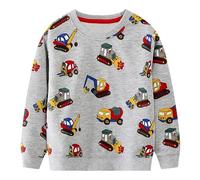 Baogaier Garçon Sweatshirt Imprimé Excavateur Gris Pullover Manches Longues Col Rond Sweat Printemps Automne Hiver Sportswear Décontracté Maillot de Survêtement Pull Veste pour Enfants 6-7 Ans
