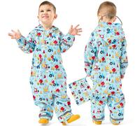 Baogaier Garçons Imperméables à Capuche Combinaison de Pluie pour Enfants Une Pièce Imperméable Mignon Dessin Animé Vestes Respirante Léger Poncho Manteaux Vêtements 3-5 Ans, Voiture Bleu Clair