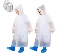 Baogaier Lot de 2 Long Poncho de Pluie Imperméable Enfant, Réutilisable Respirant Portable EVA Garçons Filles Unisexe Capuchon Vêtements de Pluie, Pour Voyage, Randonnée, Equitation, Blanc