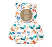 Baogaier Manteau Bébé Doudoune Manteaux à Capuche Filles Garçons Dinosaure Blanc Duvet Blouson d'Hiver Fermeture éclair Chaud Matelassé Veste de Neige Léger Vêtement pour Enfant 1-2 Ans