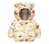 Baogaier Manteau Enfant Doudoune Manteaux à Capuche Filles Garçons Voiture Beige Duvet Blouson d'Hiver Fermeture éclair Chaud Matelassé Veste de Neige Léger Vêtement pour 4-5 Ans