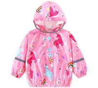 Baogaier Manteaux Fille à Capuch, Leger Impermeable Softshell Coupe Vent Veste En Mode Mignon Cartoon Rose Imprimé Doublure en maille Respirant Blousons Enfant Sport Vêtement 4-5 Ans